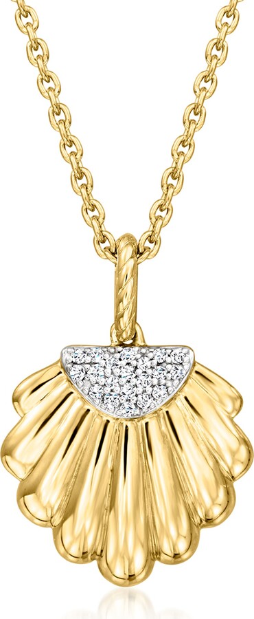 Ross-Simons Diamond Seashell Pendant Necklace in 18kt Gold Over Sterling
