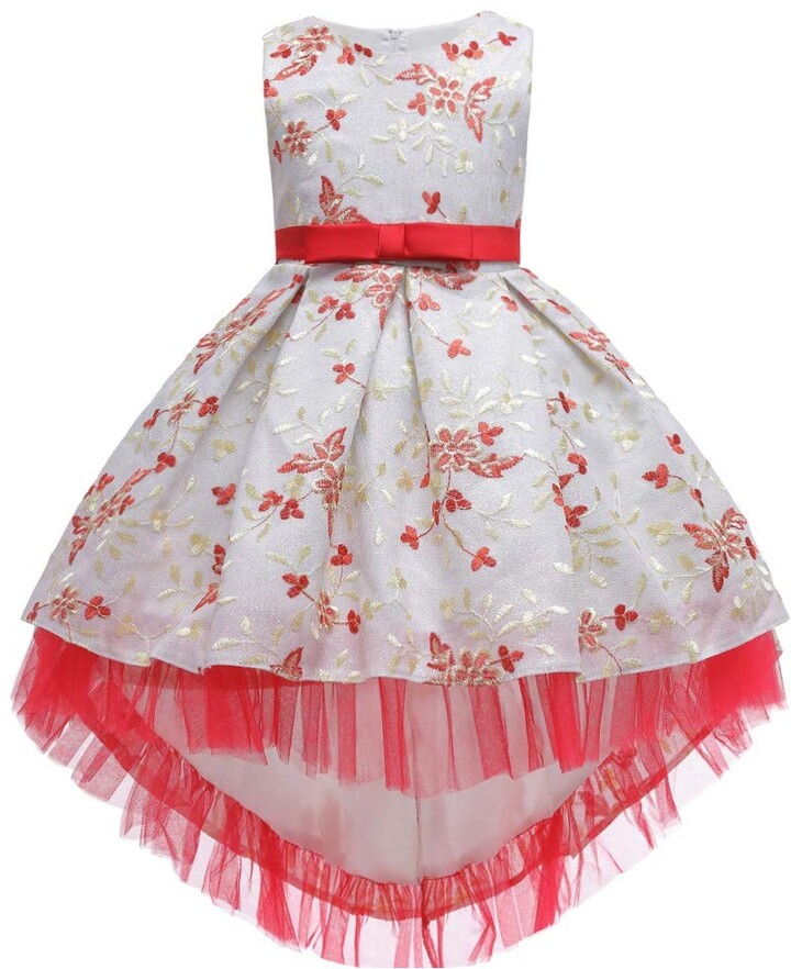 WOCINL Girls Embroidered Lace Flower Dresses Princess High Low Wedding