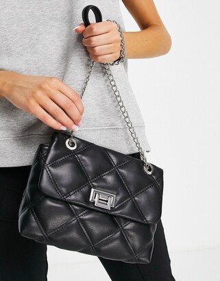 Stradivarius quilted cross body bag in black with chain handle - ShopStyle