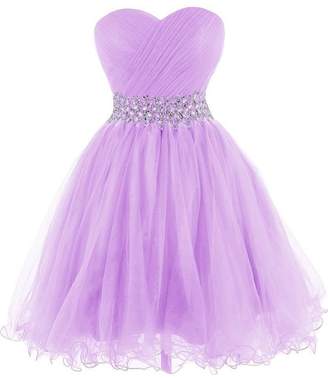 Cdress Crystal Beads Sweetheart Short Tulle Prom Dresses Homecoming Party Gowns US
