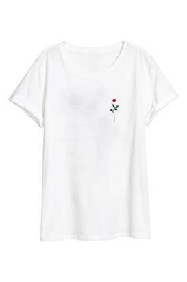 H&M T-shirt with Motif - White/roses - Women