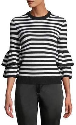 Michael Kors Collection Cashmere-Striped Tiered-Sleeve Sweater