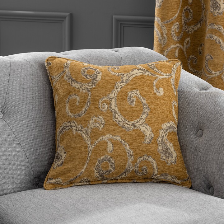 Dunelm Chenille Scroll Cushion Ochre ShopStyle