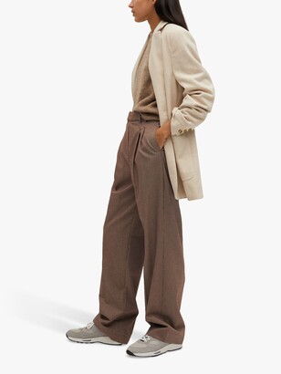 MANGO Pleat Detail Check Trousers, Brown