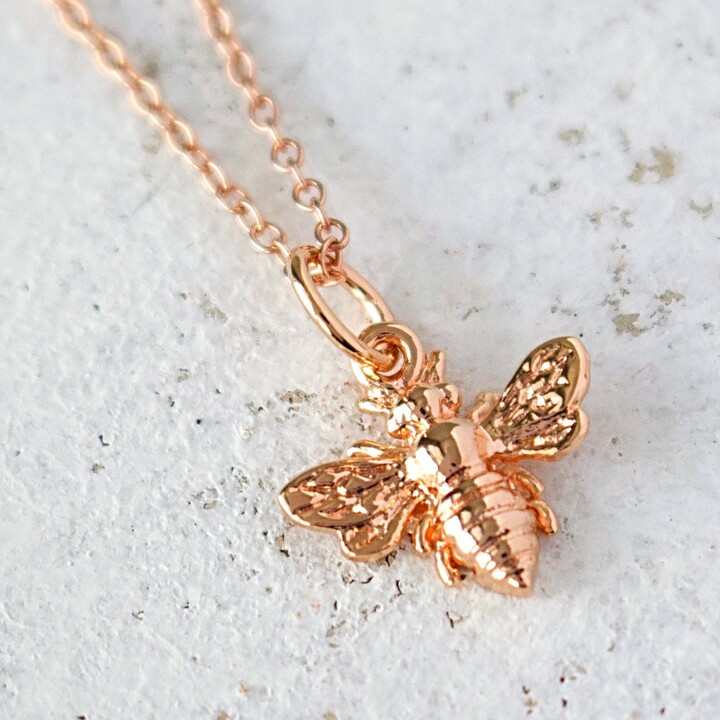 Etsy Rose Gold Honey Bee Necklace, 18K Over Sterling Silver, Honeybee Bumblebee Pendant, Insect Bug Good Luck Jewelry, Free Shipping
