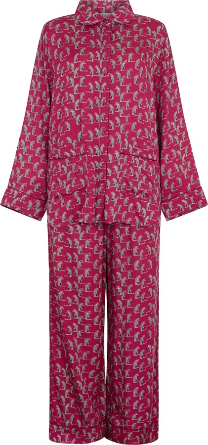 Lily & Lionel Pink / Red Evie Long Sleeve Leopard Print Pyjama Set In Pink