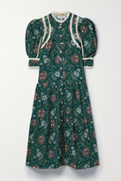 Thumbnail for your product : Sea Robina Crochet-trimmed Printed Cotton-voile Midi Dress - Green