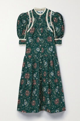 Sea Robina Crochet-trimmed Printed Cotton-voile Midi Dress - Green