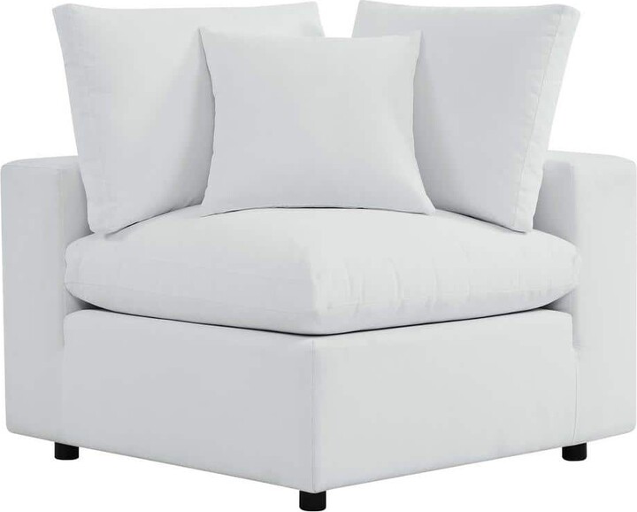 Modway Commix White Overstuffed Metal Outdoor Sectional Corner Lounge Chair with Sunbrella White Cushions
