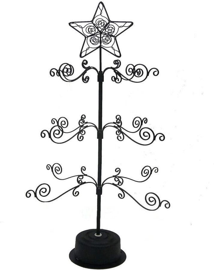 Angel Sar 24 in. Black Metal Rotating Hanger, Ornament Display Tree Stand for Halloween and Christmas Decorations
