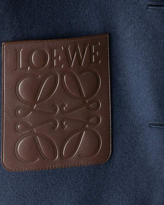 Loewe Men's Wool-Blend Hooded Jacket with Leather Patch