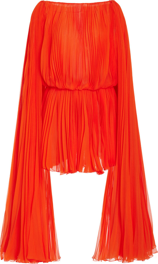 Oscar de la Renta Cape-Detailed Pleated Silk Chiffon Mini Dress - ShopStyle