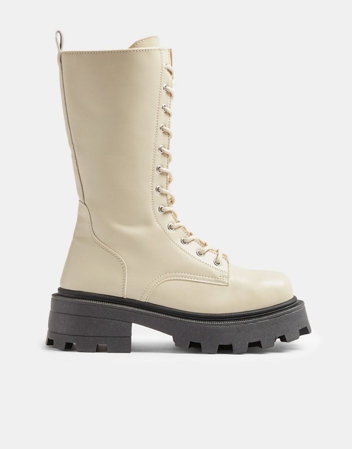 Topshop calf length boots in ecru ShopStyle