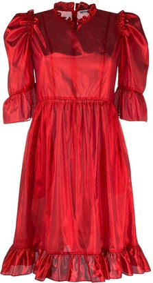 Batsheva Ruffle-Trimmed Lame Mini Prairie Dress