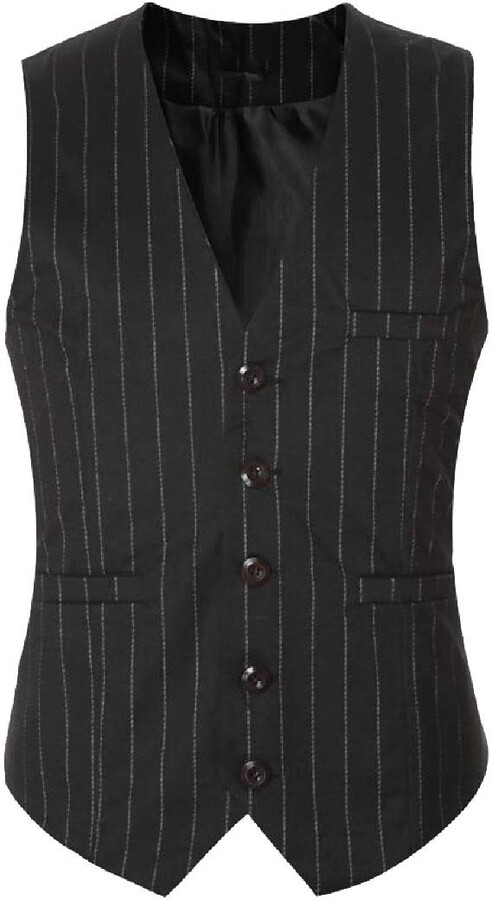 H&E Men's Suit Vest Single Breasted Formal Pinstripe Waistcoat Gray S -  ShopStyle