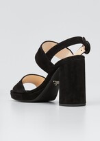Thumbnail for your product : Prada Suede Two-Strap Block-Heel Sandals