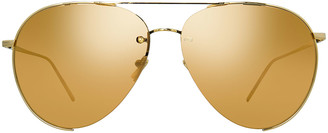 Linda Farrow Semi-Rimless Mirrored Aviator Sunglasses, Gold