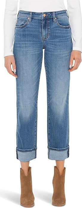Liverpool Los Angeles Marley Mid-Rise Girlfriend Cuffed Jeans 30 Uncuffed/ 27 Cuffed Inseam Women's Jeans Campus : 10, Cotton/Denim/Elastane