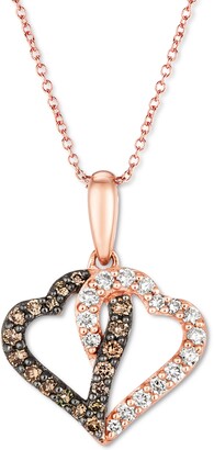 LeVian Chocolate Diamond (1/5 ct. t.w.) & Nude Diamond (1/5 ct. t.w.) Interlocking Heart 18" Pendant Necklace in 14k Rose, Yellow or White Gold