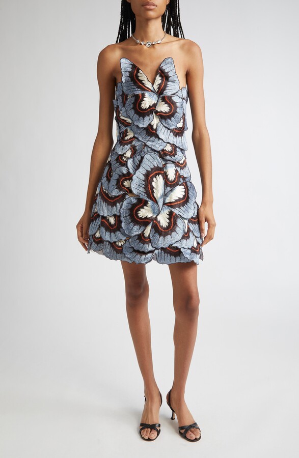 3D Butterfly Appliqué Strapless Dress