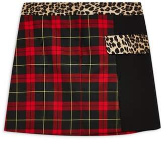 Topshop Leopard Trim Tartan Skirt