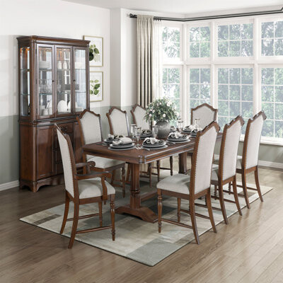Bloomsbury Market Formal Traditional Dining Set 9pc Table with Extension Leaf and 2 Armchairs 6 Side Chairs