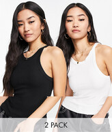 Thumbnail for your product : Monki Edda cotton 2 pack tank tops in black and white - MULTI