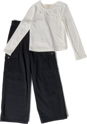 TJMAXX Girl 2Pc Ribbed Long Sleeve T-Shirt And Twill Cargo Pants Set, Cotton/Polyester