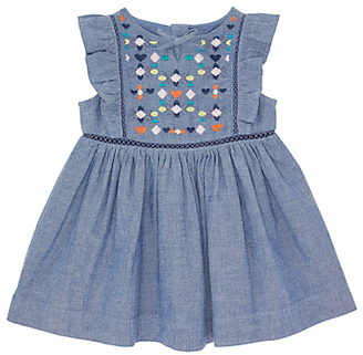John Lewis 7733 Chambray Embroidered Dress, Blue
