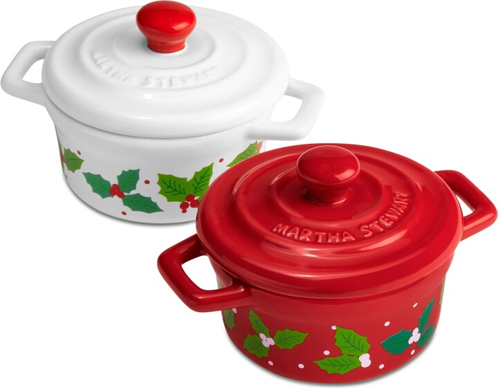 Martha Stewart Collection Holiday 2Pc. Holly Cocottes, Created for