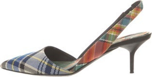 Burberry Slingback Pumps Blue Plaid Print Pointed-Toes Includes Box Dust Bag & Additional Heel Caps