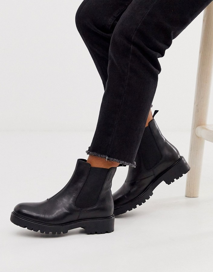 Vagabond Kenova black leather chunky flat ankle boots - ShopStyle
