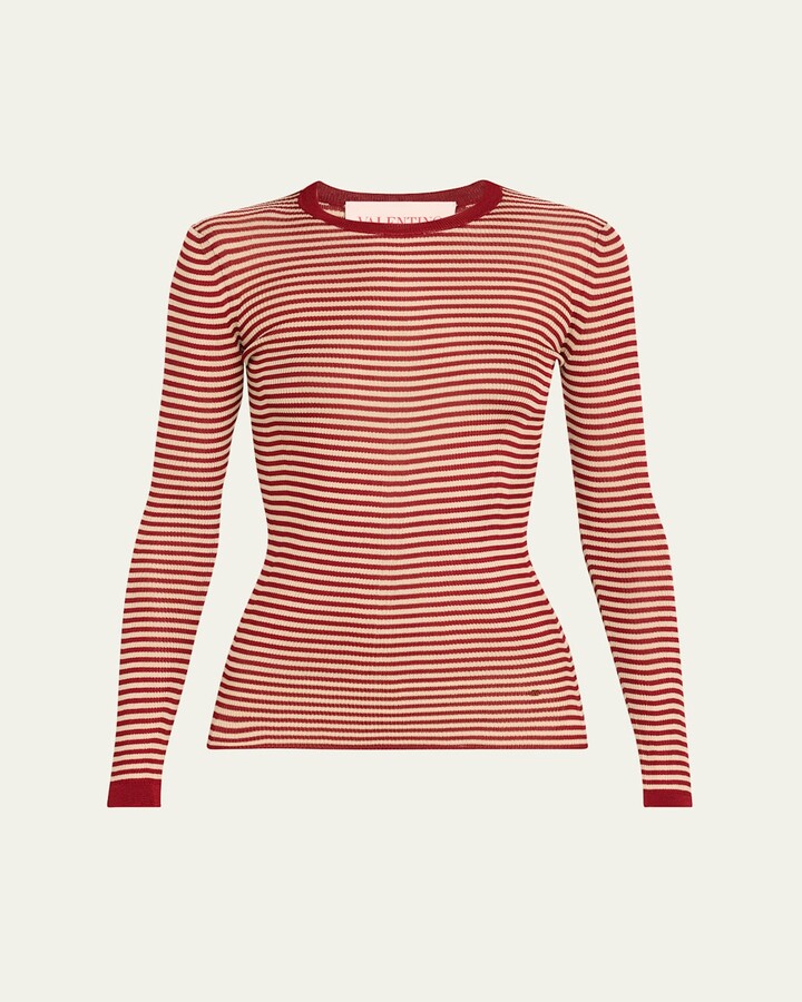 Valentino Garavani Striped Silk Knit Long-Sleeve Sweater