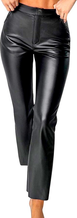 TZLDN Womens Faux Leather Pants High Waist Straight Wide Leg Black