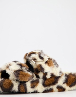 Qupid double strap slippers in leopard fur