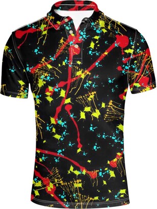 HUGS IDEA Fashion Colorful Splash Men's Short Sleeves Regular-Fit Sport  Shirt 3 Button Collars T-Shirts - ShopStyle