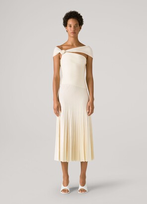 St. John One Sleeve Pleated Dress - ShopStyle