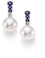 Thumbnail for your product : Mikimoto Morning Dew 8MM White Cultured Akoya Pearl, Sapphire & 18K White Gold Drop Earrings