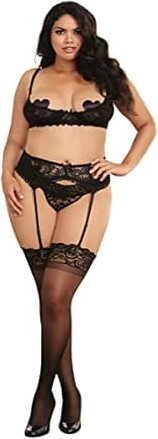 Dreamgirl Women's Plus Size Lace Open Cup Underwire Shelf Bra, Black, 40