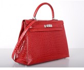 Thumbnail for your product : Hermes pristine (PR Braise Red Porosus Crocodile 35cm Kelly Bag with Palladium Hardware