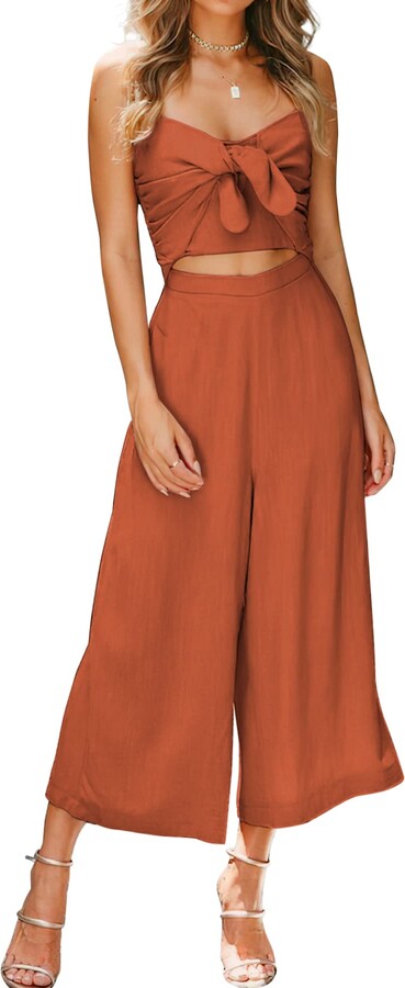 Casual summer dressy jumpsuits for women spaghetti strap wide leg