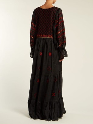 Vita Kin - Geometric-embroidered Linen Dress - Black Multi