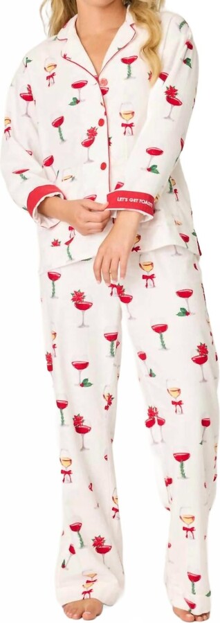 PJ Salvage Let's Get Toasty 3-Piece Print Flannel Pajama Set In Ivory