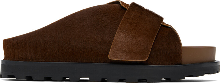 Jil Sander Brown Slip On Slides