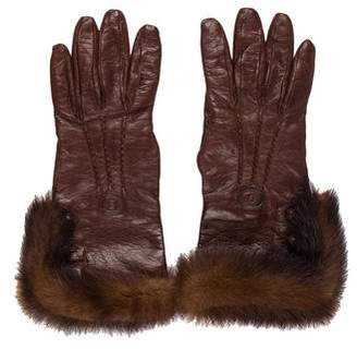 Fendi Fur-Trimmed Leather Gloves