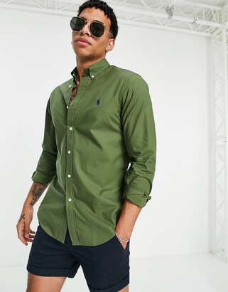 Polo Ralph Lauren poplin shirt slim fit player logo in olive green -  ShopStyle