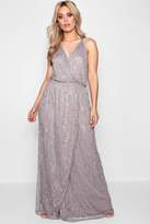 Thumbnail for your product : boohoo Plus Plunge Wrap Front Sequin Maxi Dress