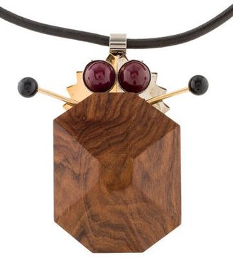 Marni Wood & Leather Cord Necklace