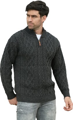 Aran Crafts Men's Fisherman Irish Rib Crew Neck Wool Sweater