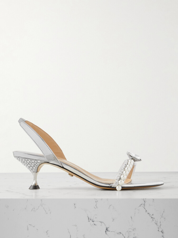 MACH & MACH Diamond Of Elizabeth Embellished Metallic Leather Slingback Sandals - Silver